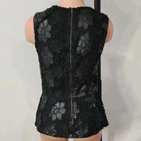Greylin Lace Crochet Faux Leather Floral Peplum Top - Picture 2 of 10